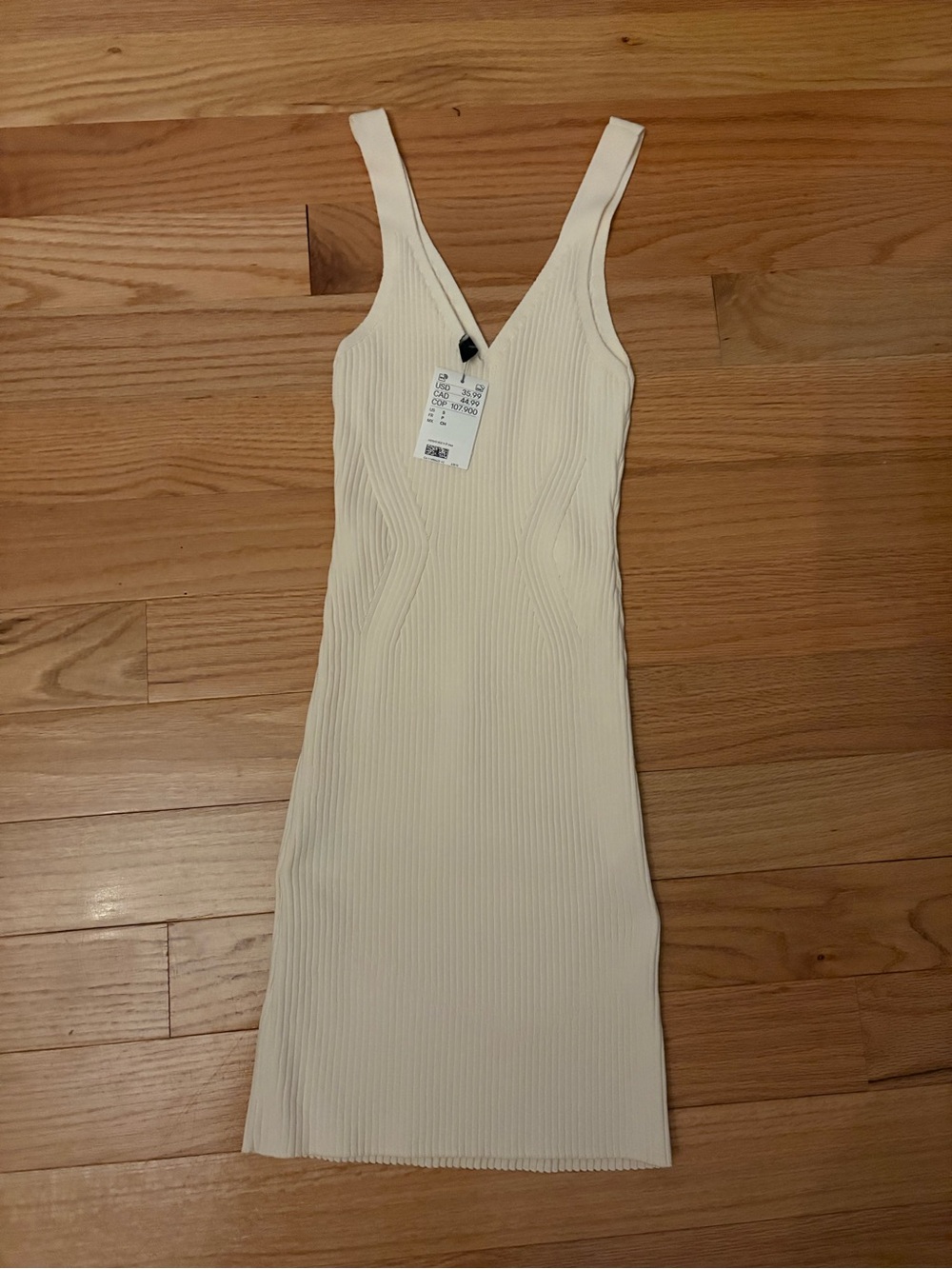 H&M Ribbed V-Neck Bodycon Mini Dress - Cream